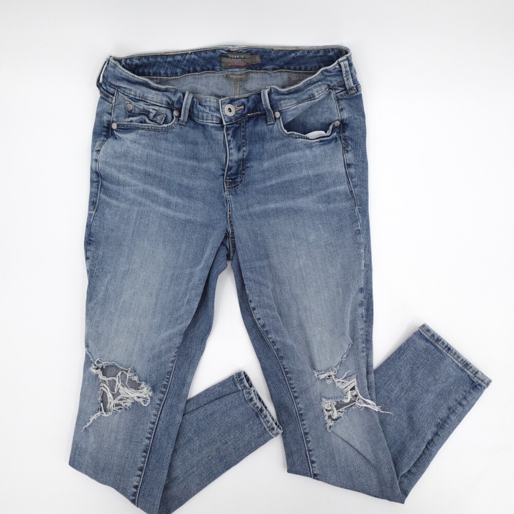 Torrid Jeans Womens 10 Regular Blue Boyfriend  Stretch Distressed Ripped Tapered